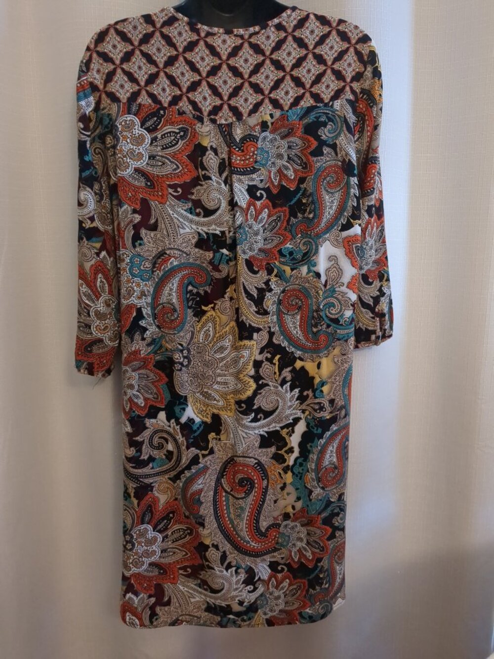 S Boho Fig & Flower 3/4 Sleeve Mini Dress Tunic Top - Picture 8 of 16